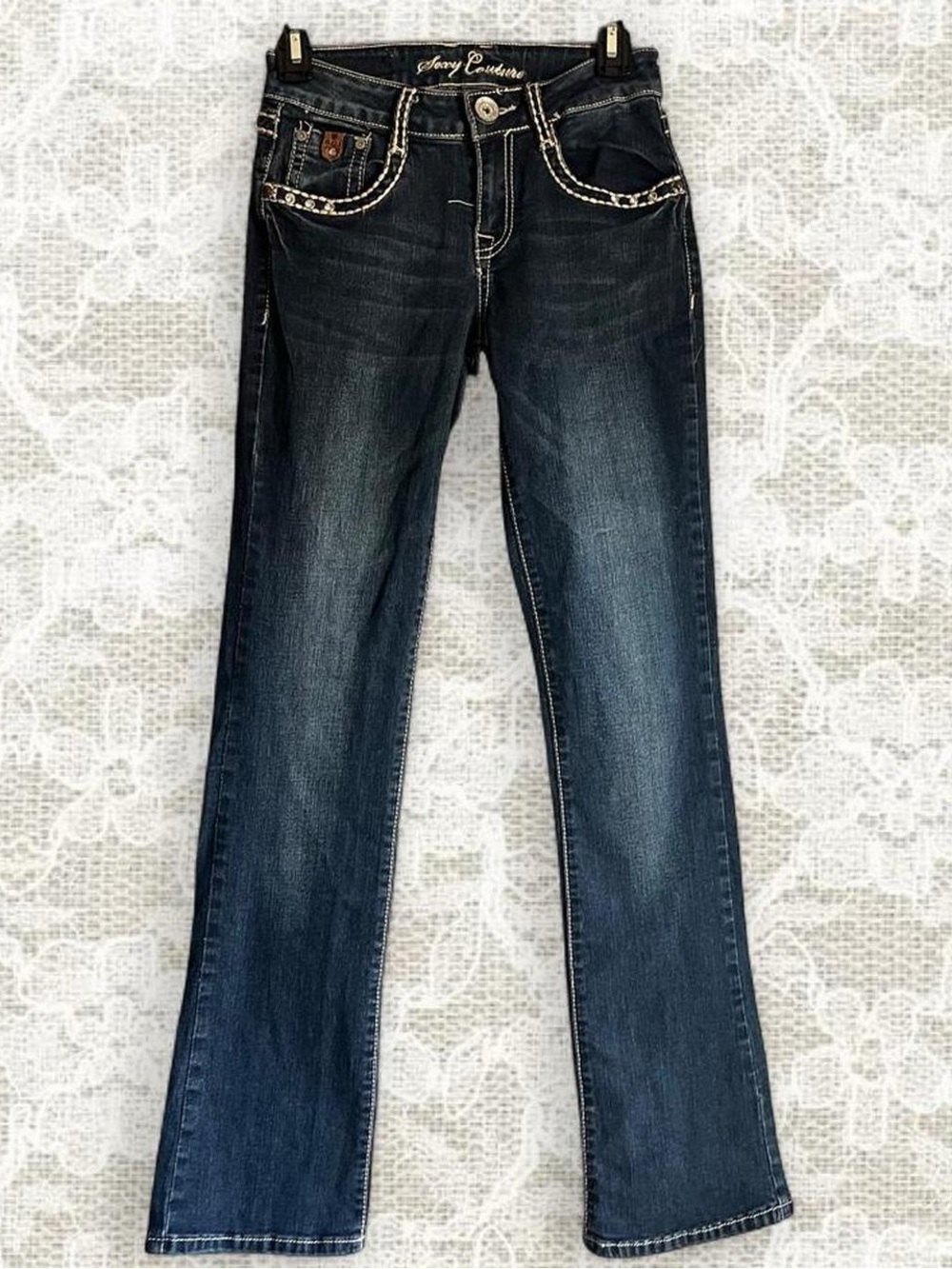 Y2k Embellished Sexy Couture Jeans with Decorative Back Pockets